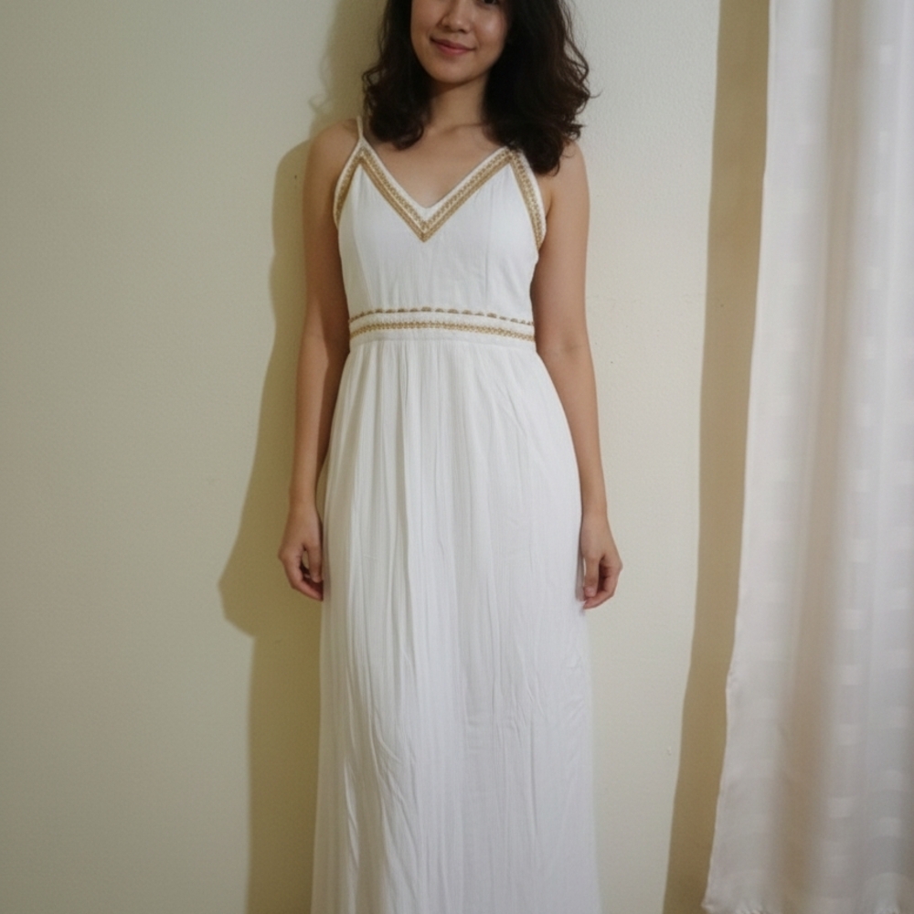Chic White and Gold Maxi Dress